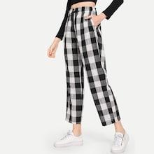 Shein Plaid Drawstring Waist Pants
