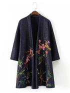 Shein Open Front Embroidery Cardigan