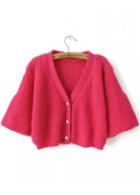 Rosewe Catching V Neck Half Sleeve Rose Cardigans With Button