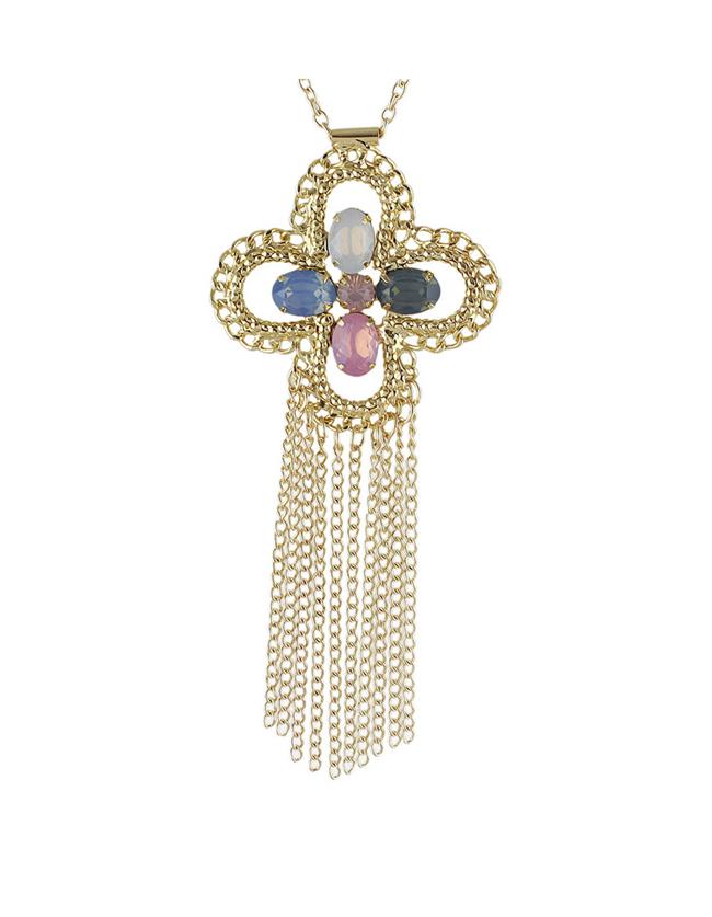 Shein Rhinestone Hanging Tassel Necklace