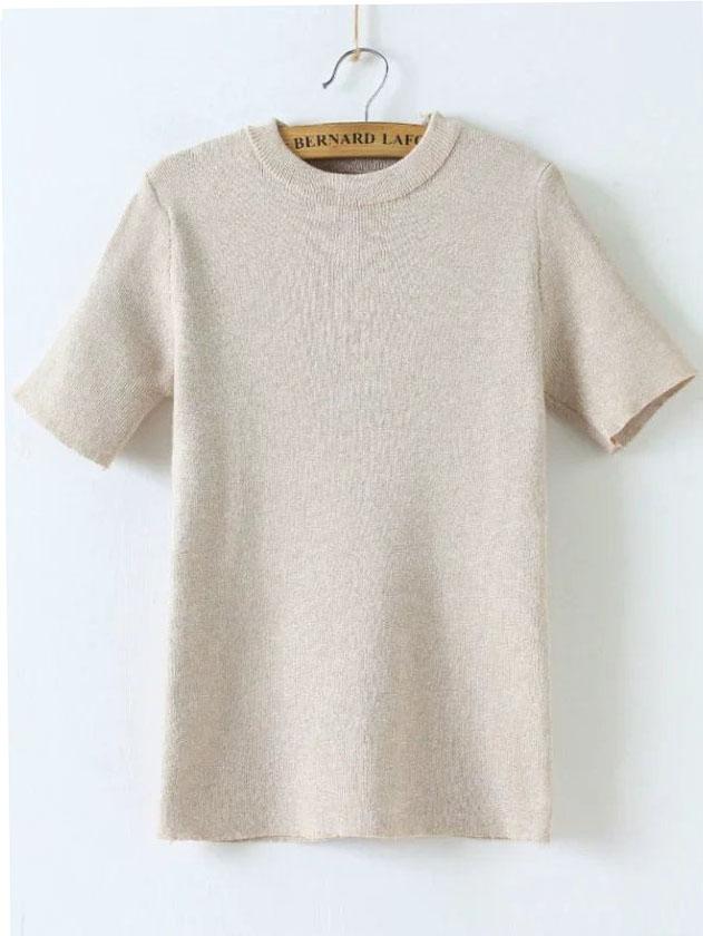 Shein Apricot Crew Neck Short Sleeve Knitwear
