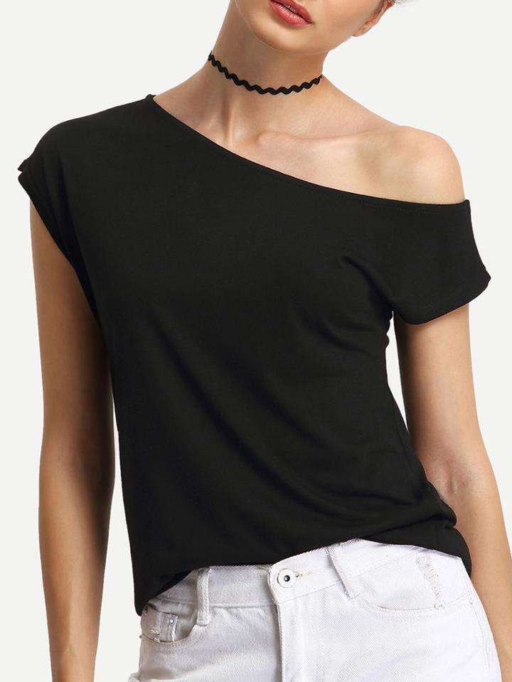 Shein Off-the-shoulder Black T-shirt