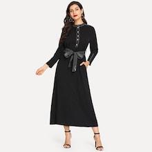 Shein Stitch Detail Belted Half Placket Longline Dress