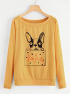 Shein Dog Print Raglan Sleeve Pullover