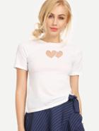 Shein White Mesh Heart Front T-shirt