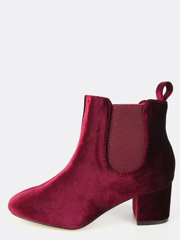 Shein Velvet Chelsea Ankle Boots Wine