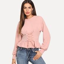 Shein Lace Up Smock Solid Top