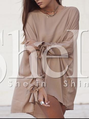 Shein Camel Long Sleeve Loose Dress