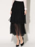 Shein Black Pleated Tiered Mesh Skirt