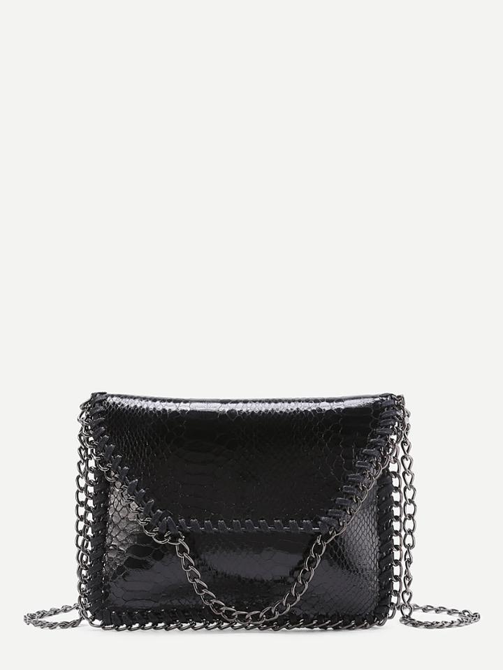 Shein Snakeskin Print Clutch Bag With Chain