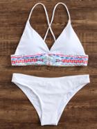 Shein White Geometric Print Triangle Bikini Set