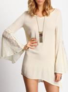 Shein Apricot Bell Lace Sleeve Slim Dress