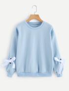 Shein Eyelet Tie Sleeve Sweatshirt