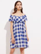 Shein Flounce Layered Neckline Check Plaid Dress