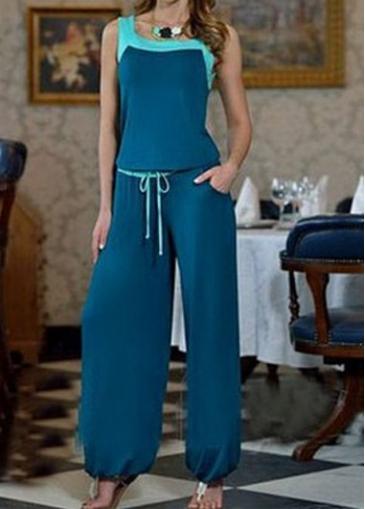 Rosewe Navy Blue Square Collar Sleeveless Loose Jumpsuit