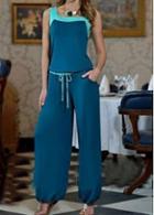 Rosewe Navy Blue Square Collar Sleeveless Loose Jumpsuit