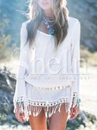 Shein White Long Sleeve With Lace Tassel Dress