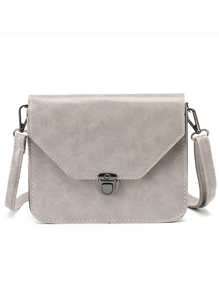 Shein Faux Leather Push-lock Flap Bag - Grey