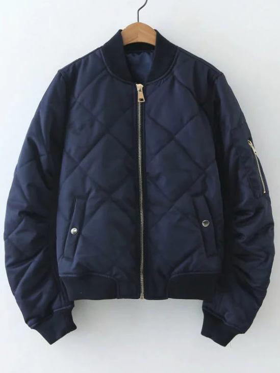 Shein Navy Diamond Pattern Quilted Jacket