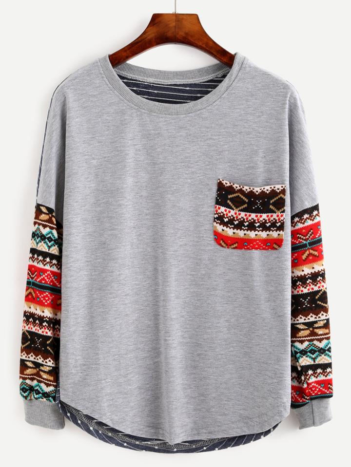 Shein Multicolor Drop Shoulder Tribal Sleeve T-shirt