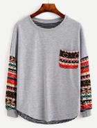 Shein Multicolor Drop Shoulder Tribal Sleeve T-shirt