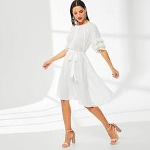 Shein 3d Applique Pearl Detail Belted Dress