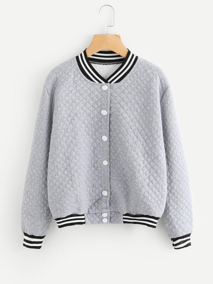 Shein Contrast Striped Trim Single Breasted Jacket