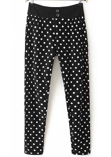 Shein Black Buttons Polka Dot Pant