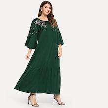 Shein Plus Flower Print Ruffle Sleeve And Hem Dress