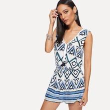 Shein Geo Print Fringe Hem Shell Romper