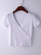Shein White Short Sleeve Cross V Neck T-shirt