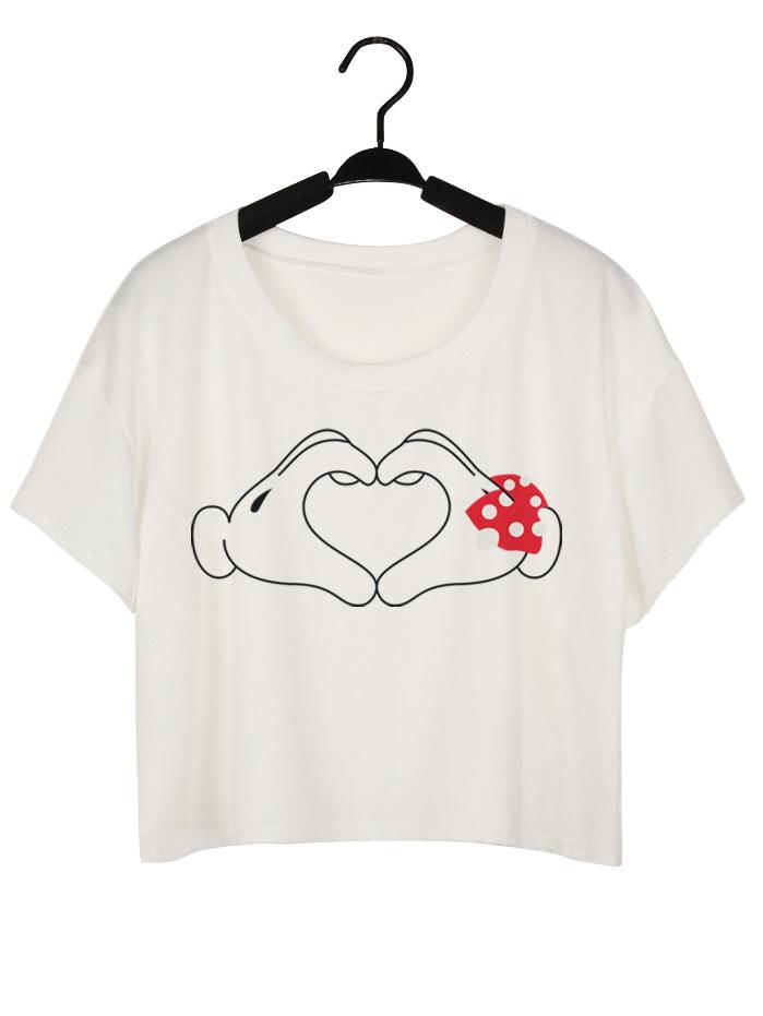 Shein Heart Hand Print Crop T-shirt