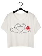 Shein Heart Hand Print Crop T-shirt