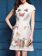 Shein Beige Flowers Embroidered A-line Dress