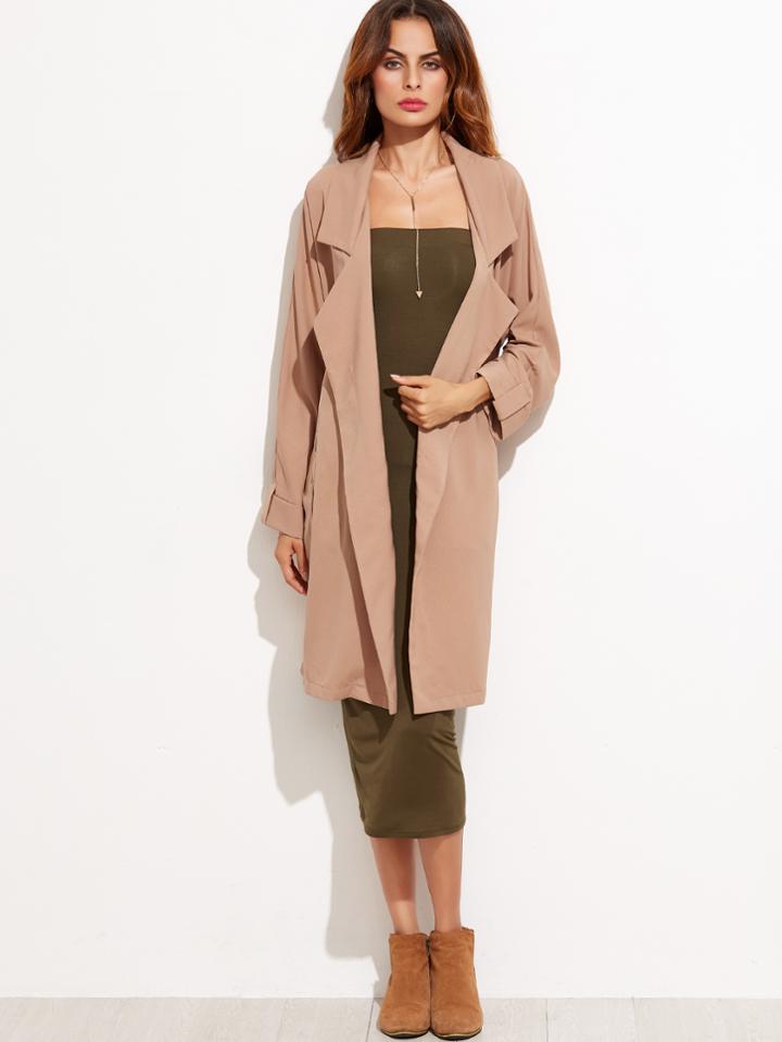 Shein Khaki Long Trench Coat With Belt