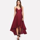 Shein Lace Up Backless Dip Hem Cami Dress