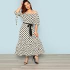 Shein Plus Puff Sleeve Layered Ruffle Polka Dot Dress