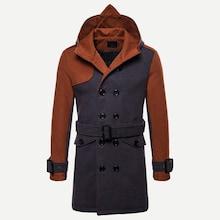 Shein Men Color Block Double Breasted Hooded Coat