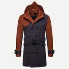 Shein Men Color Block Double Breasted Hooded Coat