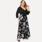 Shein Plus Surplice Neck Botanical Dress