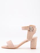 Shein Nude Faux Suede Block Heel Ankle Strap Sandals