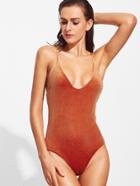 Shein Orange Cross Back Velvet One-piece Swimwear