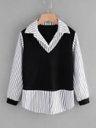 Shein Contrast 2 In 1 Striped Blouse