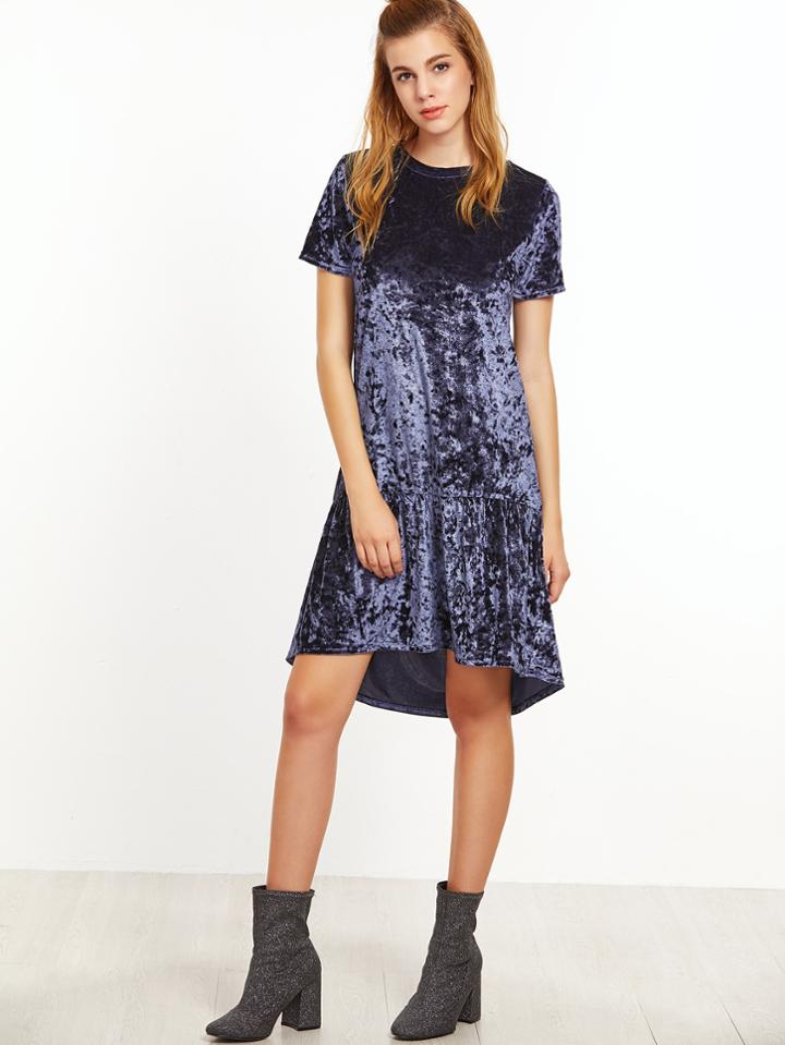 Shein Purple Ruffle Trim High Low Velvet Dress