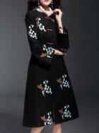 Shein Black Flowers Embroidered Long Coat