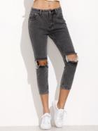 Shein Grey Ripped Slim Denim Pants