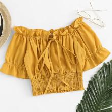 Shein Flounce Sleeve Frill Trim Smocked Blouse