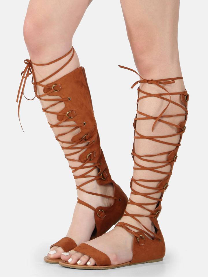 Shein Single Strap Gladiator Sandals Cognac