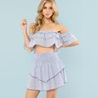 Shein Tiered Ruffle Bardot Top & High Waist Skirt Set
