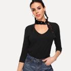 Shein Buckle Belted Choker Neck Tee
